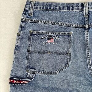 Vintage US Polo ASSN Jean Shorts 40‎ Faded Super Baggy Carpenter 90s Hip Hop